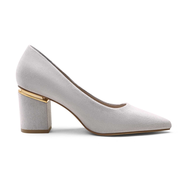 Elegant Block Heel Suede Pumps - GREY SUEDE - 2